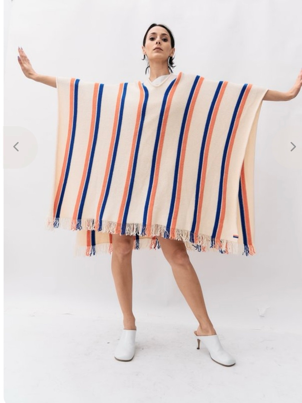KULE Striped Cream Poncho with Blue and Coral Accents